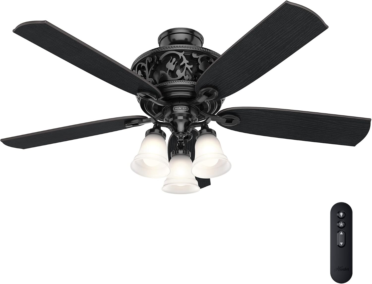 Hunter Fan 54 inch Traditional Glossy Black Indoor Ceiling Fan with LED Light and Remote Control (Renewed)