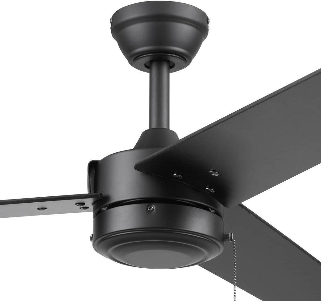 Prominence Home Tenant, 52 Inch Contemporary Indoor Outdoor LED Ceiling Fan, No Light, Pull Chain, Dual Mounting Options, 3 Dual Finish Blades, Reversible Airflow - 51866-01 (Matte Black)