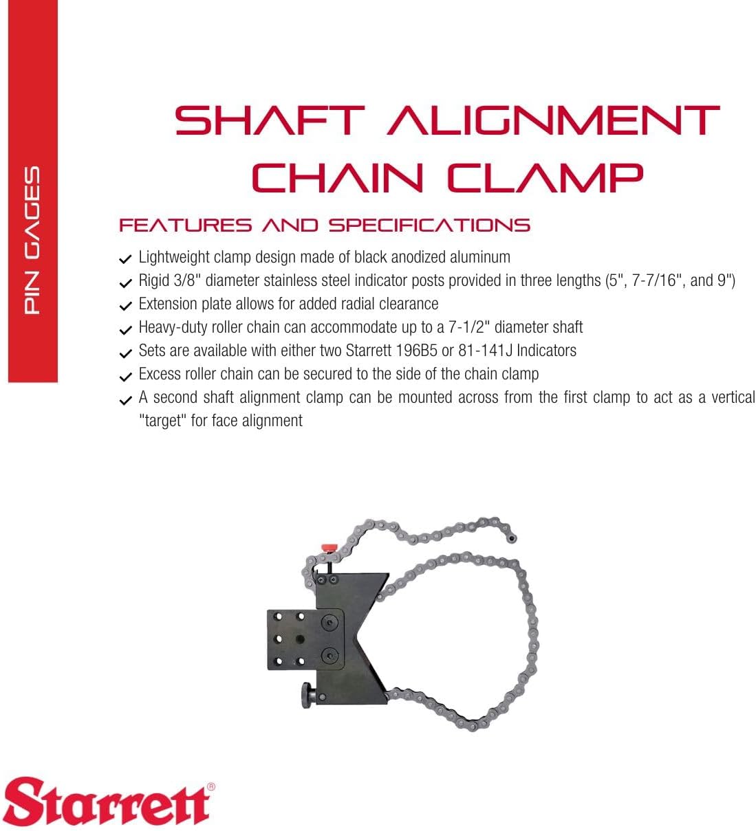 Starrett Shaft Alignment Clamp Only with Black Anodized Aluminum - Heavy-Duty Roller Chain, Fits up to a 7-1/2' Diameter Shaft - 668