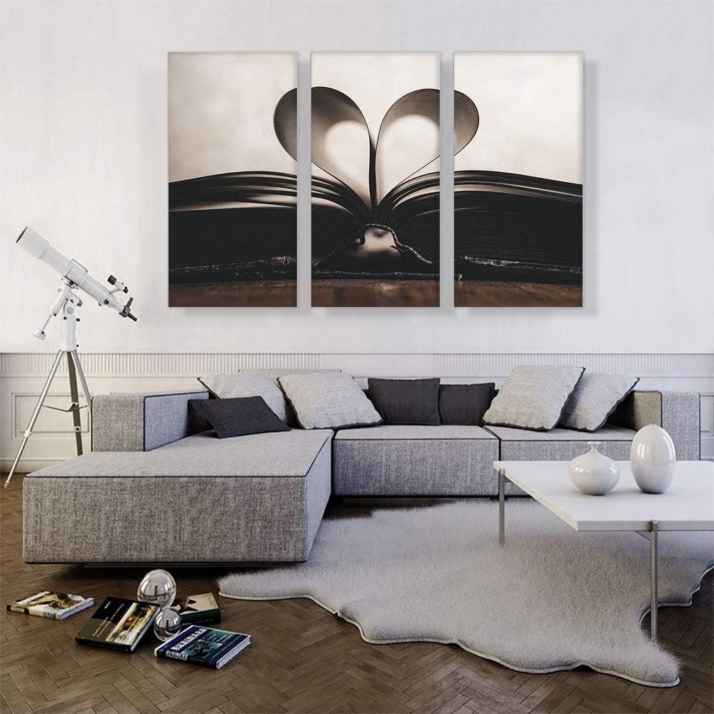 ARTCANVAS Book Heart Page Home decor Canvas Art Print Stretched Framed Painting Picture Poster Giclee Wall Decor - 60' x 40' (0.75' Deep) (3-Piece)