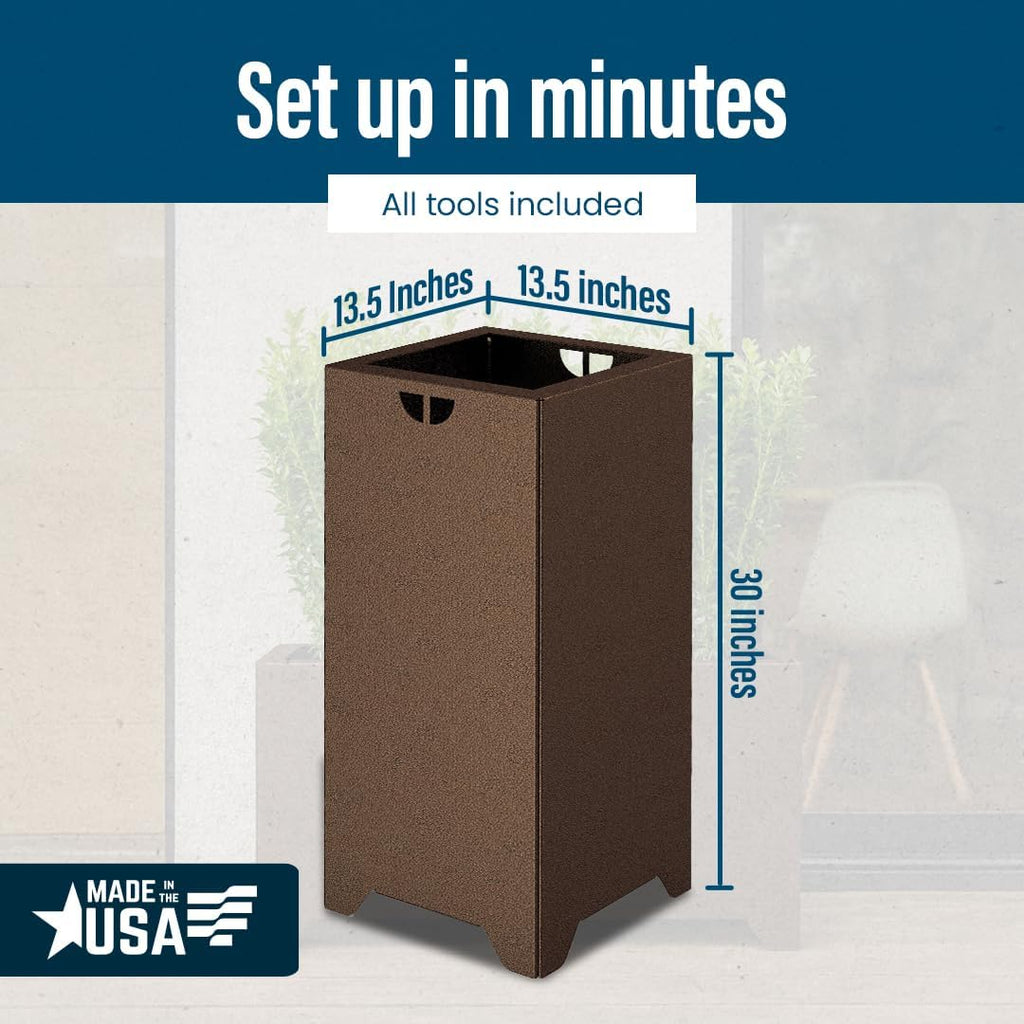 Tarter Pedestal Modern Planter for Outdoor Plants with Tools Included - 30 in. H x 13.5 in. L x 13.5 in. W - Large Raised Garden Bed Planter Box with Galvanized Steel - Lawn & Gardening Essentials
