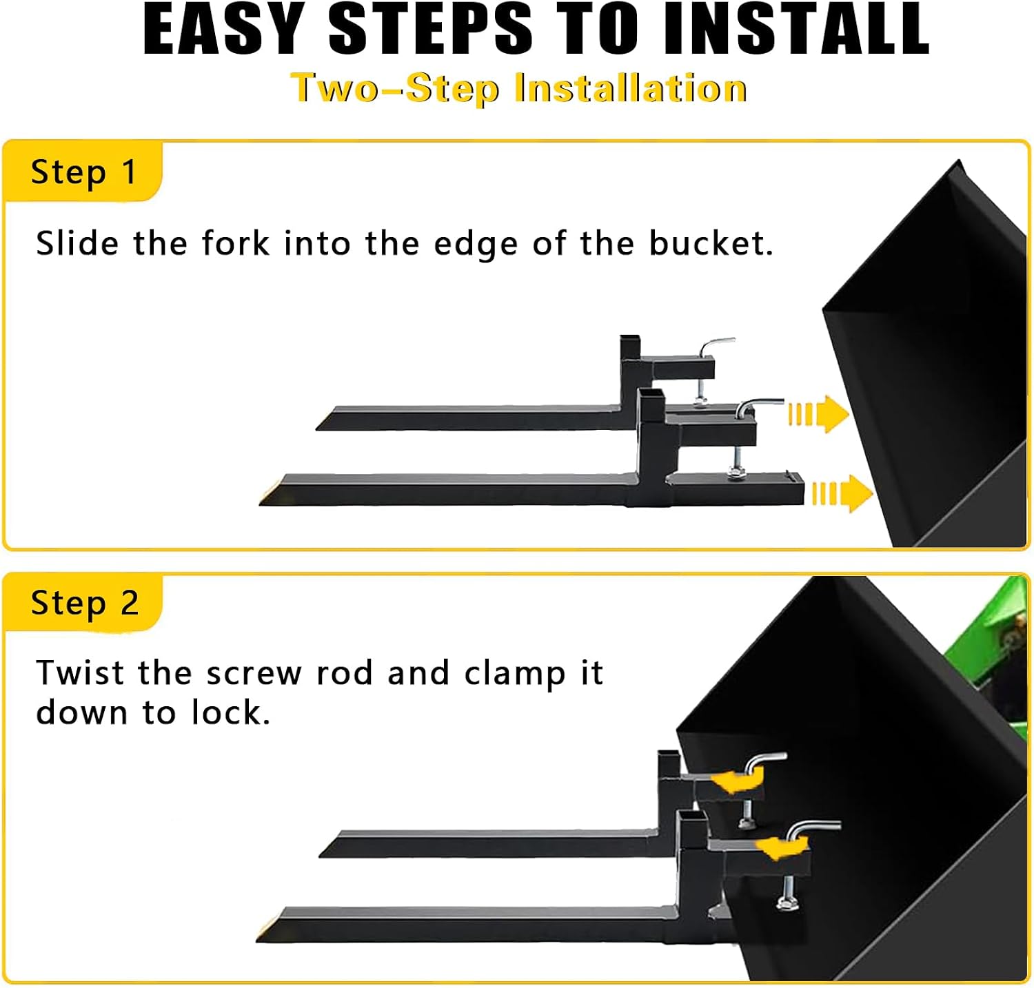Heavy Duty Clamp on Pallet Forks w/Adjustable Stabilizer Bar -60' 4000lbs Max- Pallet Forks Clamp On for Tractor Bucket (60inch Total Length）