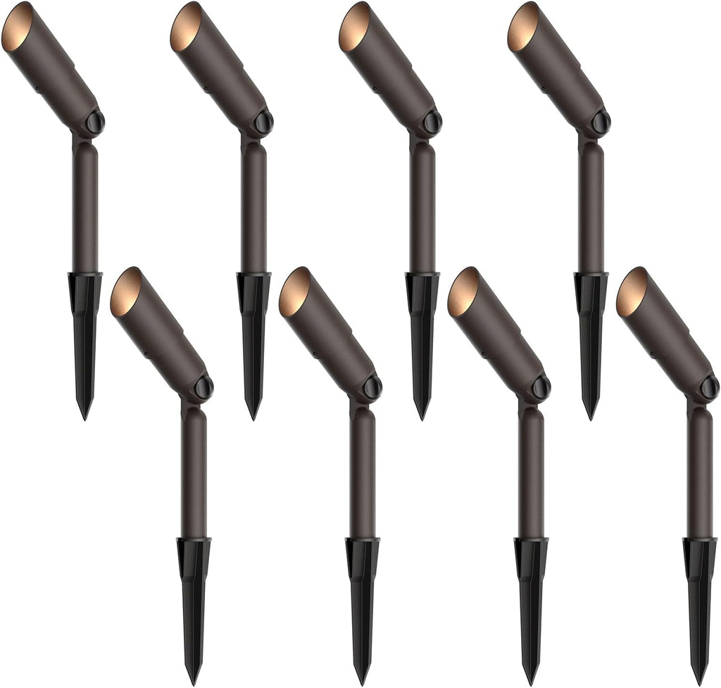 Malibu Landscape Spotlights 8PK Kit 20W Flood Lights 12V Low Voltage Outdoor Yard Lights 176 Lumen 3000K Warm White Metal Landscape Lighting with Halogen Replacement Bulb Connectors and Stakes