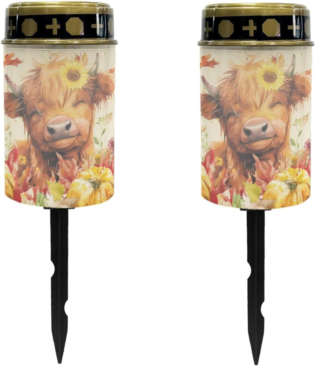 Sunflower Highland Cow Solar Lights Outdoor Waterproof Set of 10 Lights Garden Lantern for Yard Patio Walkway Thanksgiving Decor Solar Lights Wall Light Auto On/Off