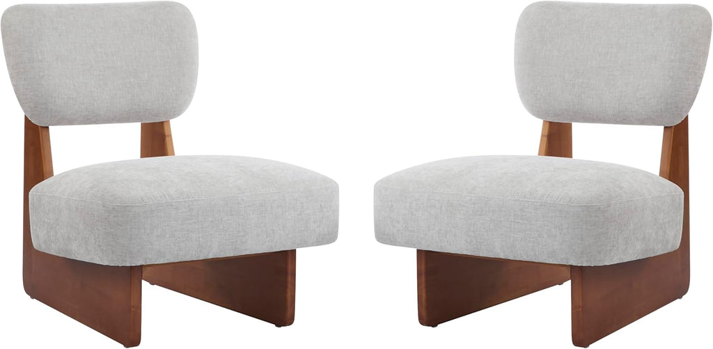 Christopher Knight Home Mores Low Profile Accent Chair Set of 2, Modern Living Room Armless Lounge Chair, Fabric Comfy Reading Chair for Bedroom, Wooden Frame and Thick Padded Seat, Walnut+Gray