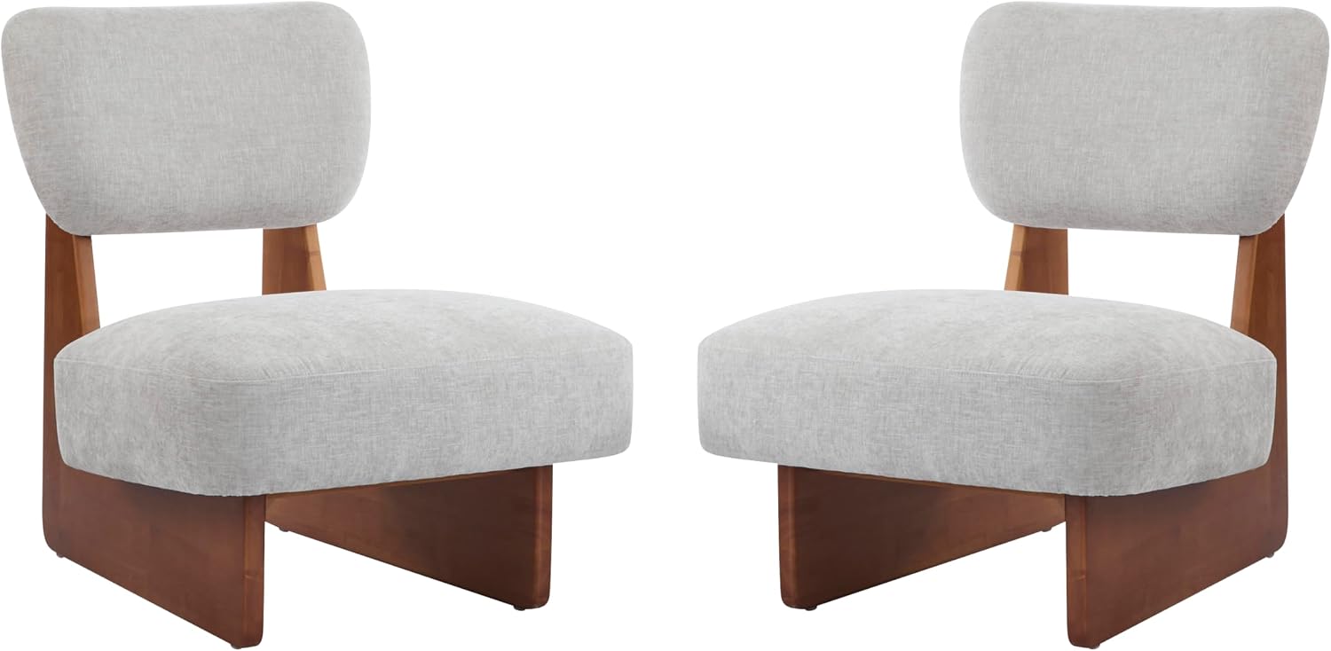 Christopher Knight Home Mores Low Profile Accent Chair Set of 2, Modern Living Room Armless Lounge Chair, Fabric Comfy Reading Chair for Bedroom, Wooden Frame and Thick Padded Seat, Walnut+Gray