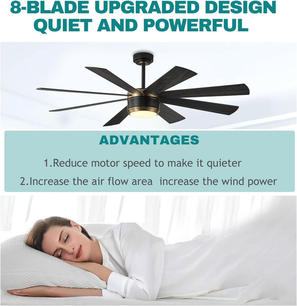 SHOWDI Ceiling Fans with Lights and Remote, Black Gold 60 in | 2 Blade Color, Metal Material, App Remote Control, Timer, Reversible, 3CCT, Dimmable for Bedroom, Living room, Indoor