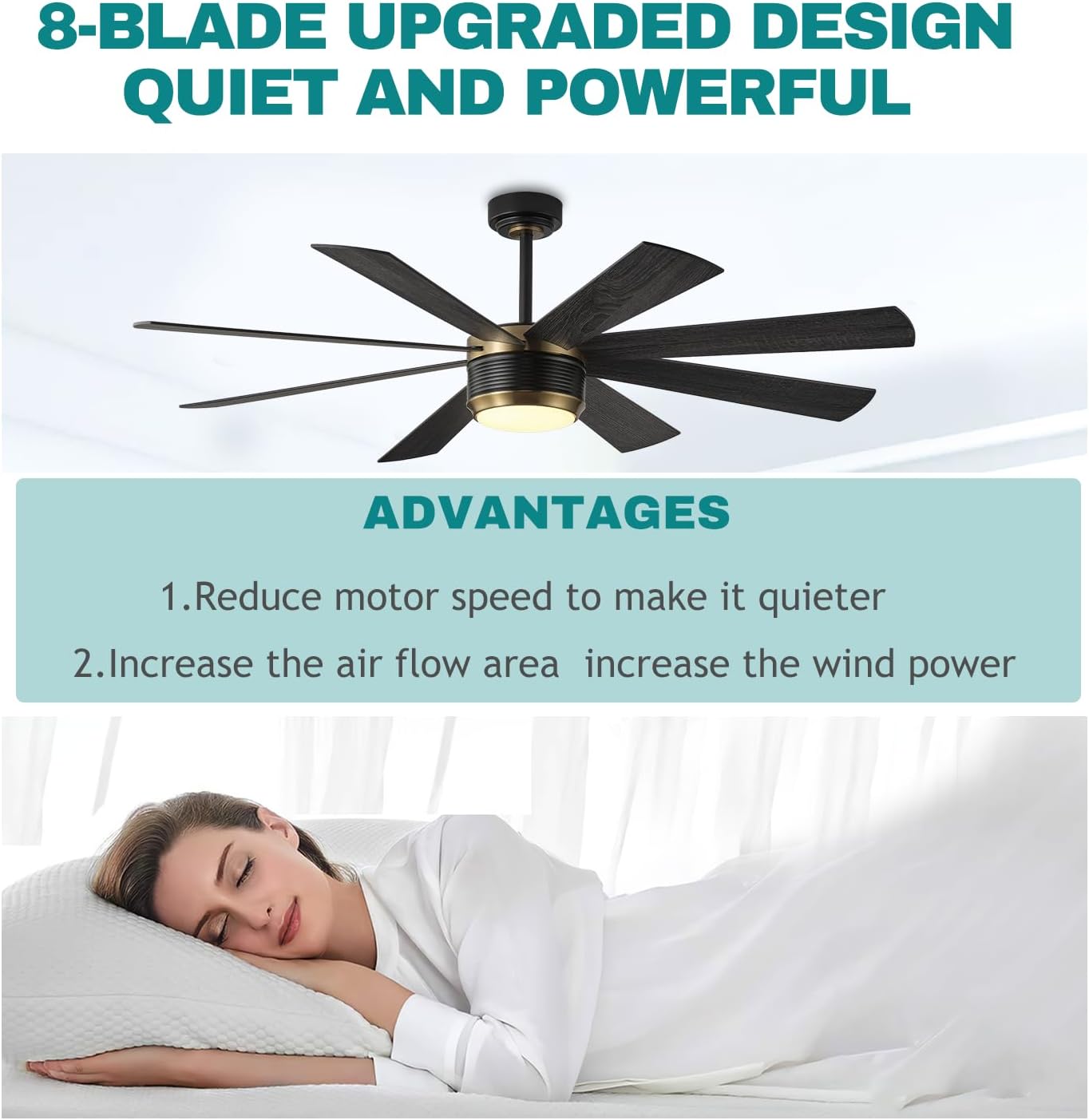 SHOWDI Ceiling Fans with Lights and Remote, Black Gold 60 in | 2 Blade Color, Metal Material, App Remote Control, Timer, Reversible, 3CCT, Dimmable for Bedroom, Living room, Indoor