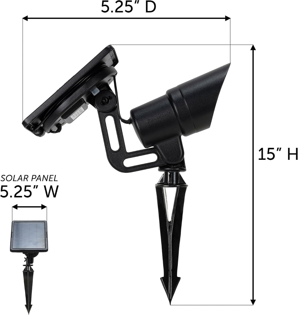 Gama Sonic Tri-Color Progressive Solar LED Spotlight with 100 Lumens, Outdoor Black Cast Aluminum, 3000K/4000K/5000K with Detachable Solar Panel (103i90090)