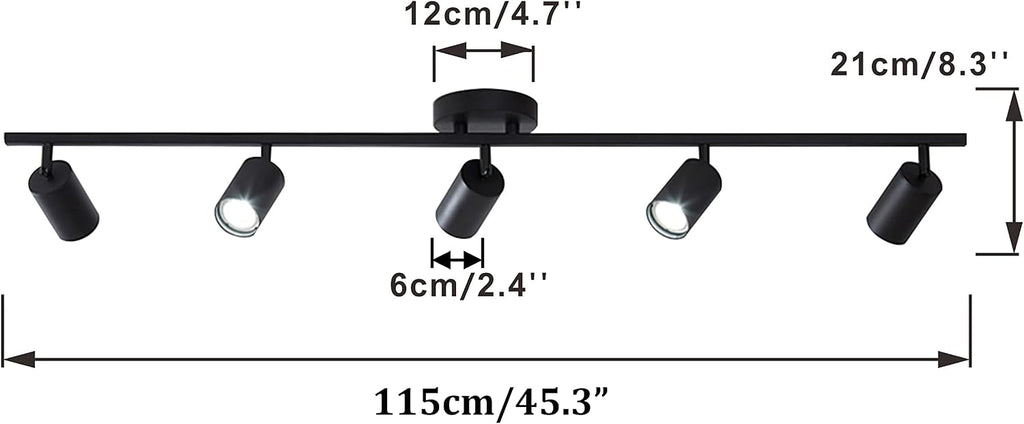 KCO Lighting 5 Light LED Track Lighting Adjustable 5 Way Ceiling Mount Spotlights Matte Black for Kitchen Gallery Dining Room (5-Light)