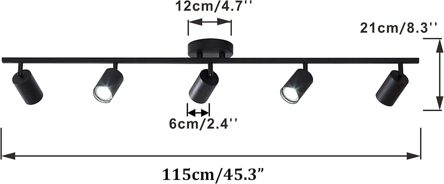 KCO Lighting 5 Light LED Track Lighting Adjustable 5 Way Ceiling Mount Spotlights Matte Black for Kitchen Gallery Dining Room (5-Light)