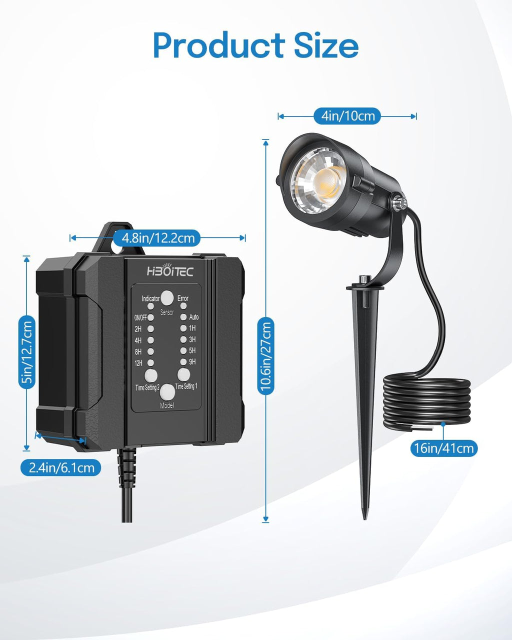 HIBOITEC Low Voltage Landscape Lighting 1200LM 12W with Connectors 100W Transformer Photocell Sensor and Timer Spotlights Landscape Lights Kit IP65 Waterproof 5000K for House Yard Trees Garden 8 Packs