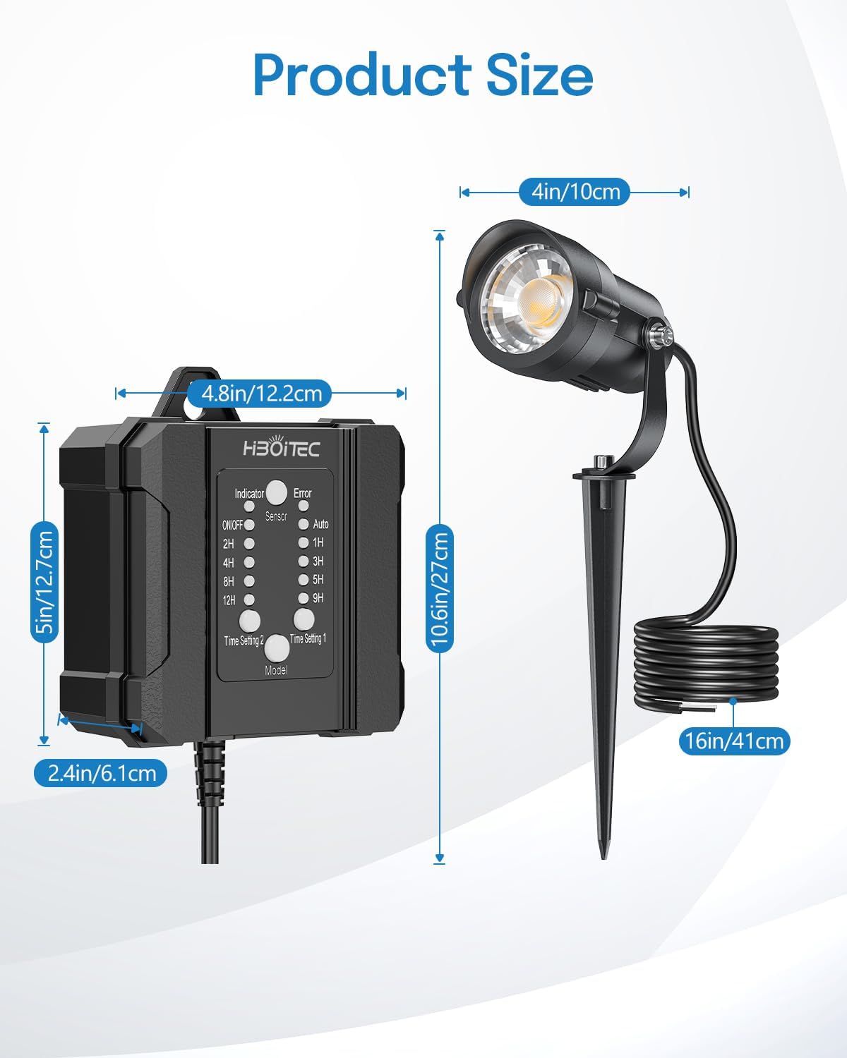 HIBOITEC Low Voltage Landscape Lighting 1200LM 12W with Connectors 100W Transformer Photocell Sensor and Timer Spotlights Landscape Lights Kit IP65 Waterproof 5000K for House Yard Trees Garden 8 Packs