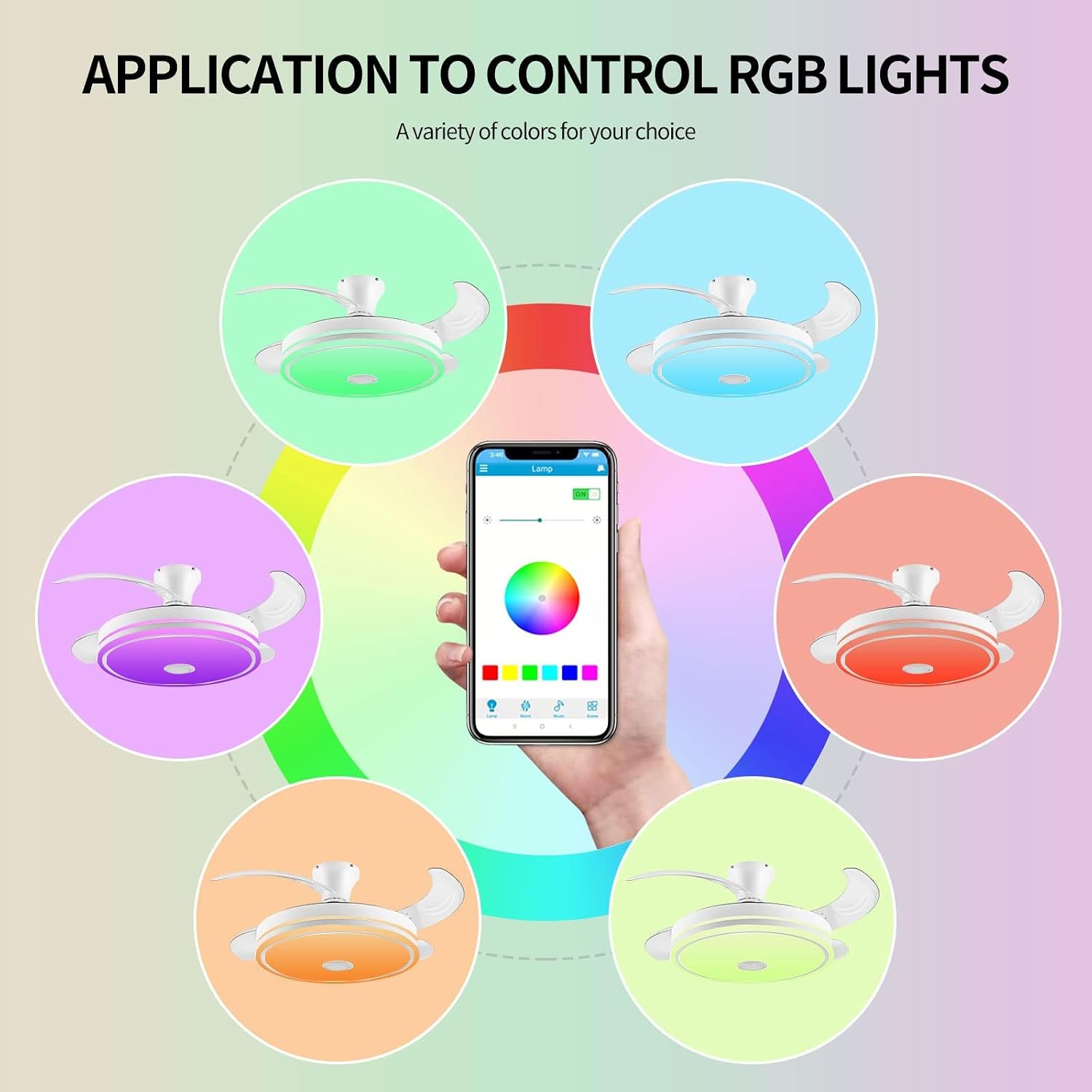 42in retractable ceiling fan with lights remote control,RGB color changing Bluetooth Ceiling Fan With Speaker Low Profile Modern Flush Mount for Bedroom, Living Room fandelier