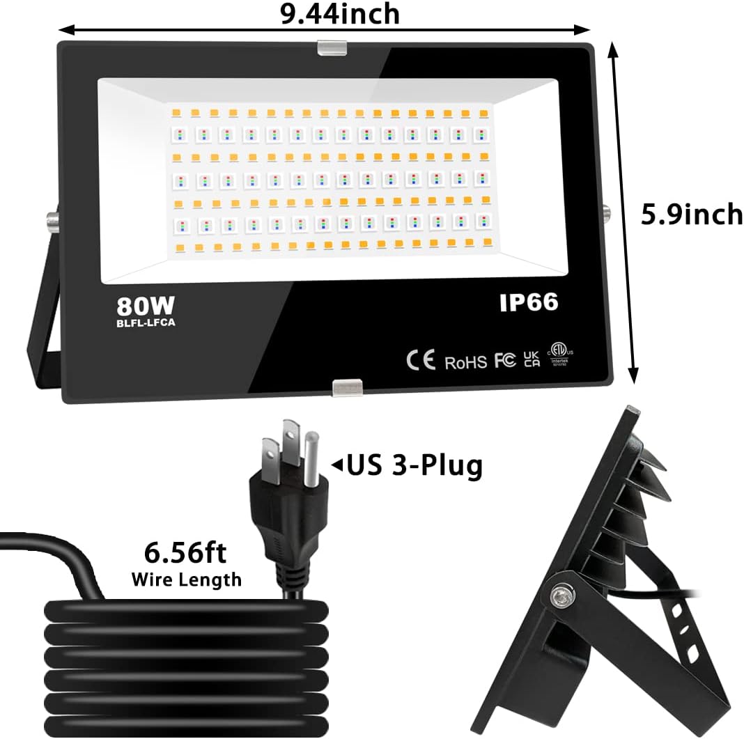 MELPO LED Flood Light Outdoor 800W Equivalent 8000LM Smart RGB Landscape Lighting with APP Control, DIY Scenes - Timing - Warm White 2700K - Color Changing Uplight, IP66 Waterproof US Plug (4Pack)