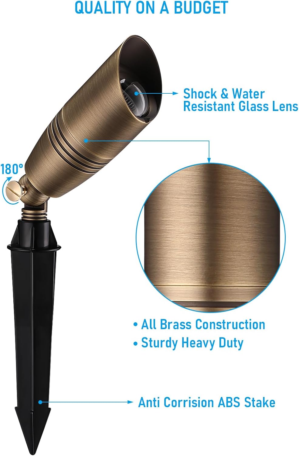 LEONLITE Solid Cast Brass Landscape Spotlights, Low Voltage Landscape Light, 12V Directional Uplights for Tree, House, Work with MR16 Bulb, (Bulbs Not Included), IP65, 7.72' Tall, Bronze, Pack of 4