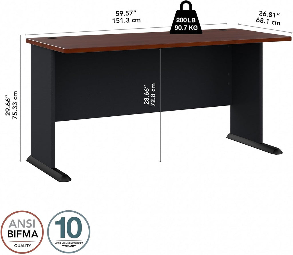 Bush Business Furniture Series A 60W Computer Desk in Hansen Cherry and Galaxy, Large Office Table for Home or Professional Workspace