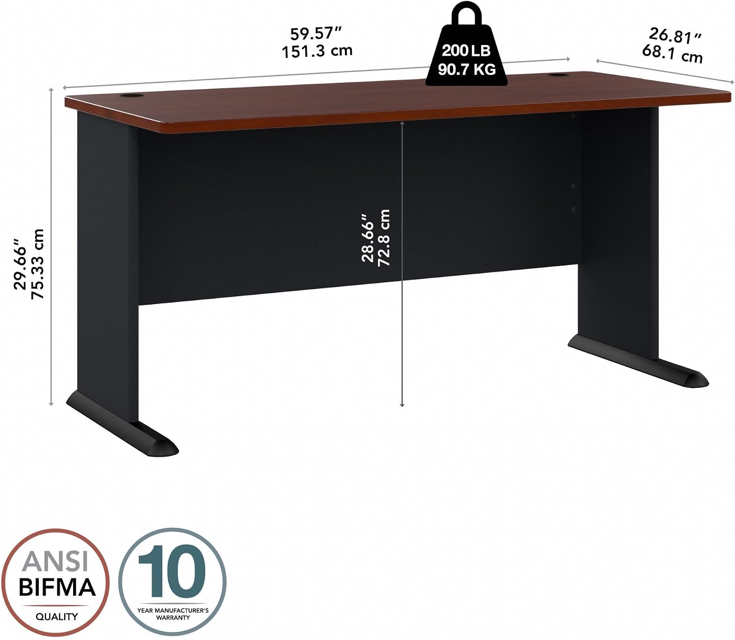 Bush Business Furniture Series A 60W Computer Desk in Hansen Cherry and Galaxy, Large Office Table for Home or Professional Workspace