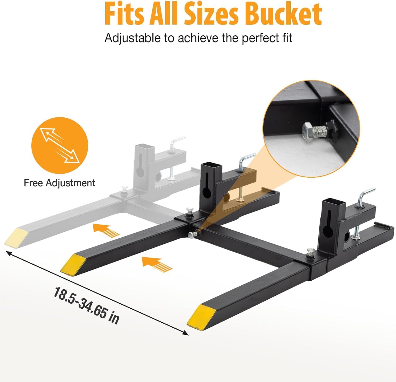 NEWBULIG 60-Inch Pallet Forks Tractor Attachments, 4000LBS Capacity Clamp-On Bucket Pallet Forks with Stabilizer Bar, Heavy-Duty Tractor for Skid Steer Loader, Mini Excavator Attachments, Black