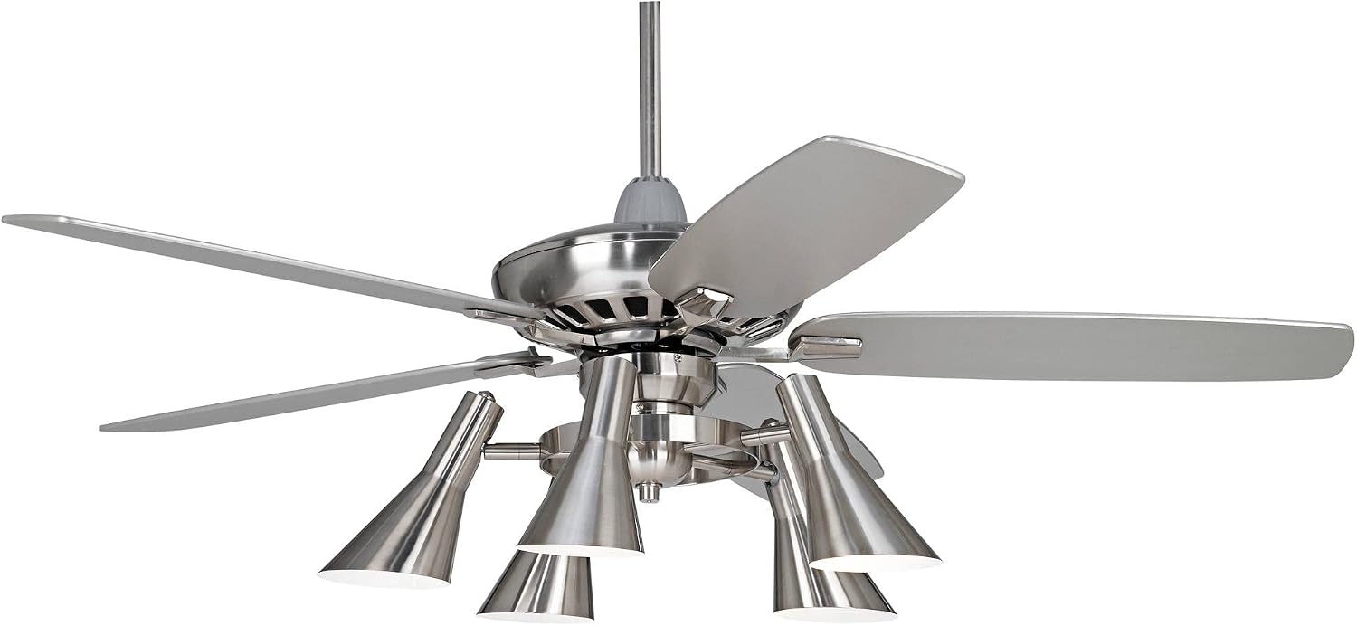 Casa Vieja 52' Journey Modern Industrial Indoor Ceiling Fan with Light Kit LED Dimmable Remote Control Brushed Nickel Blade 5-Light for House Bedroom Living Room Home Kitchen Dining Office