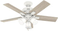 Hunter Fan 44 inch White Indoor Ceiling Fan with Lights and Pull Chain for Bedroom, Living Room/Family Room, Dining Room, Kitchen, Office (Renewed)