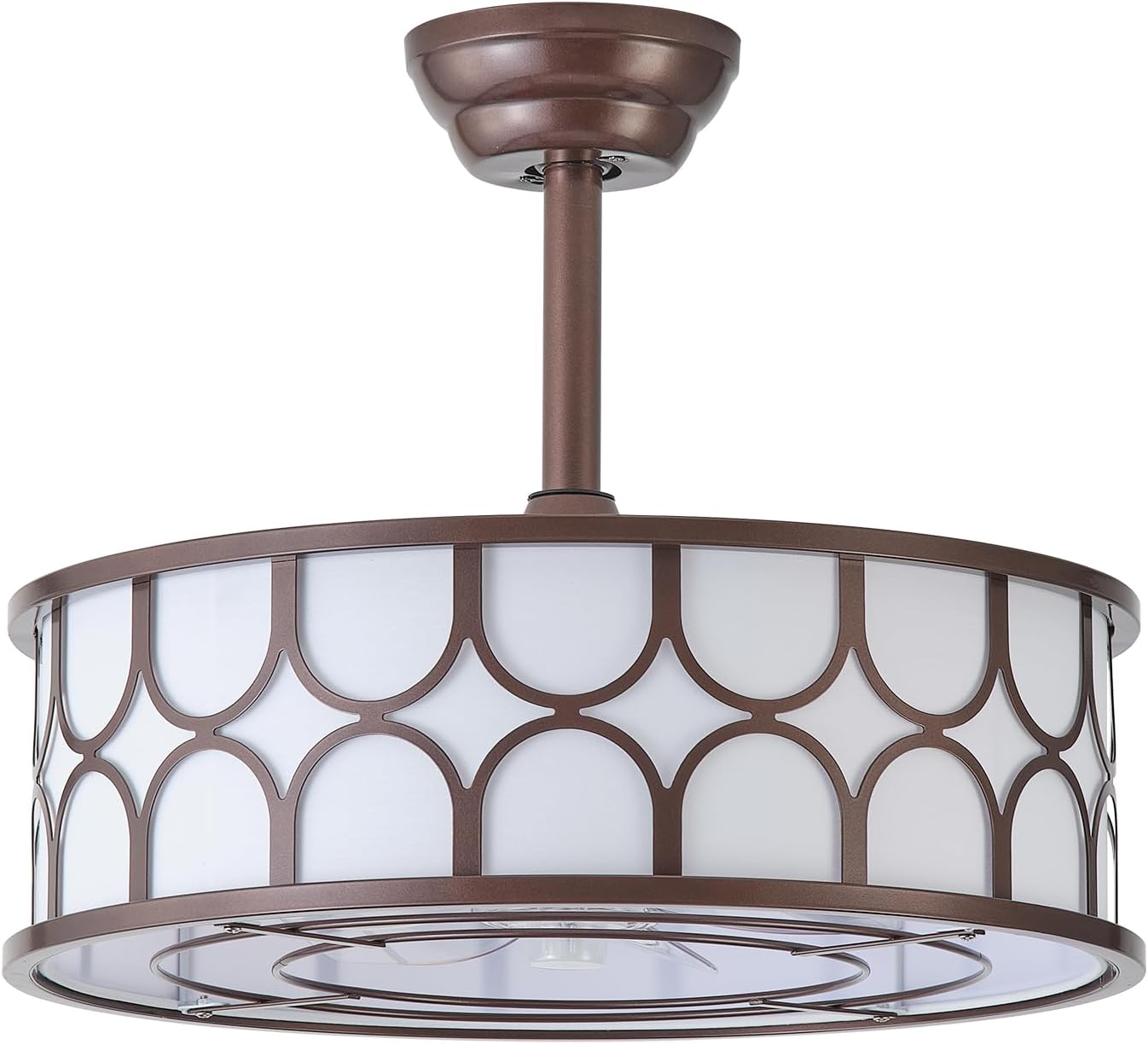 20' Brown Boho Fandelier Ceiling Fan with Lights, Caged Bladeless Ceiling Fan with Light Remote Control, Chandelier with 6 Speeds for Bedroom, Nursery, Living Room