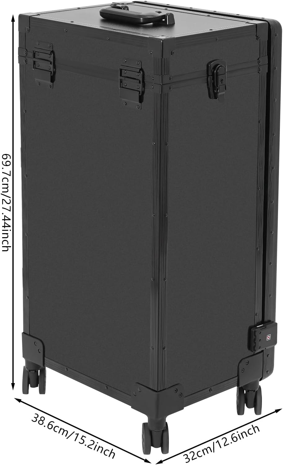 Professional Rolling Makeup Case, Foldable Nail Tables with Detachable Lighted Mirror, Travel Cosmetic Trolley Storage Organizer with Drawers & Bluetooth Speaker, Manicure for Artist (Black)