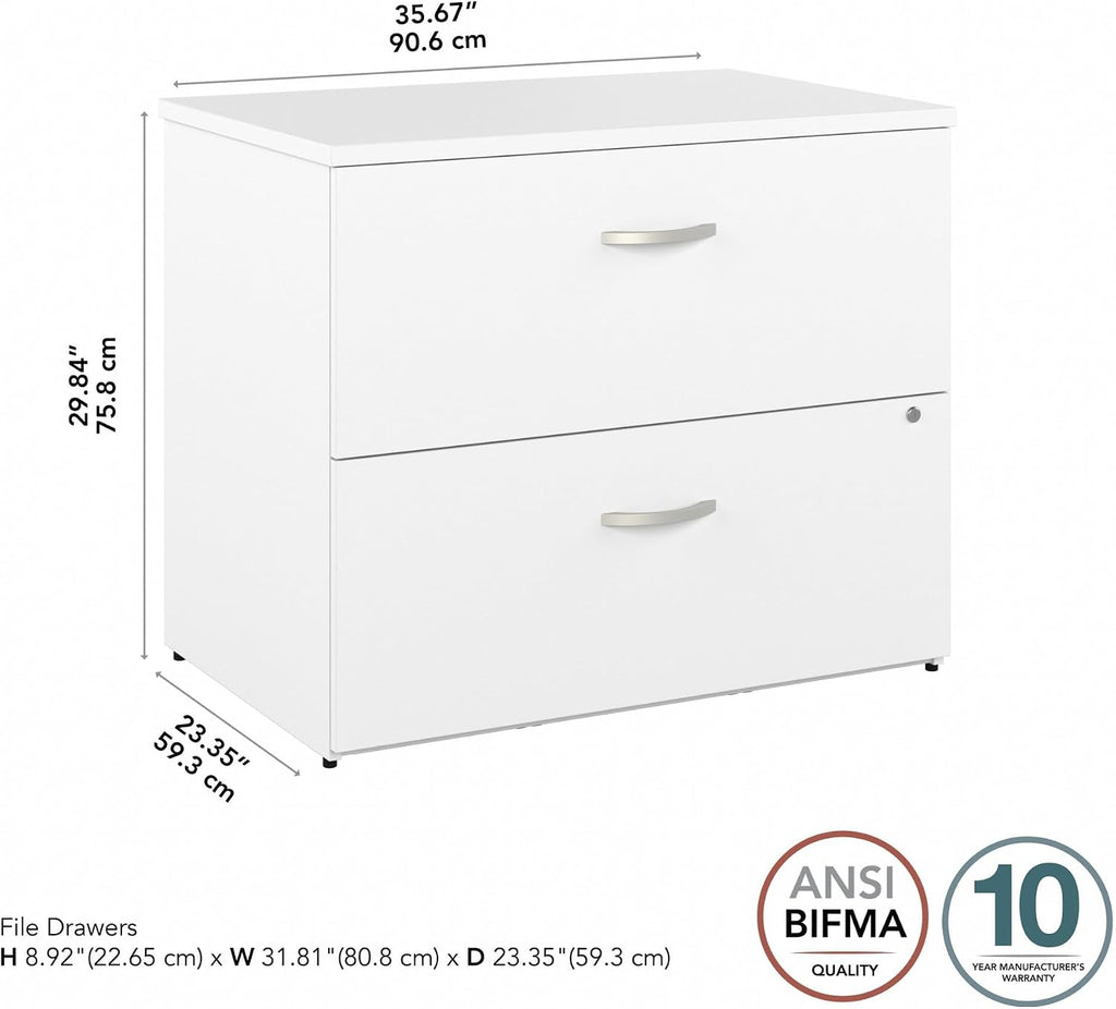 Bush Business Furniture Studio C 2 Drawer Lateral File Cabinet in White - Assembled, Locking Document Storage for Home or Professional Office