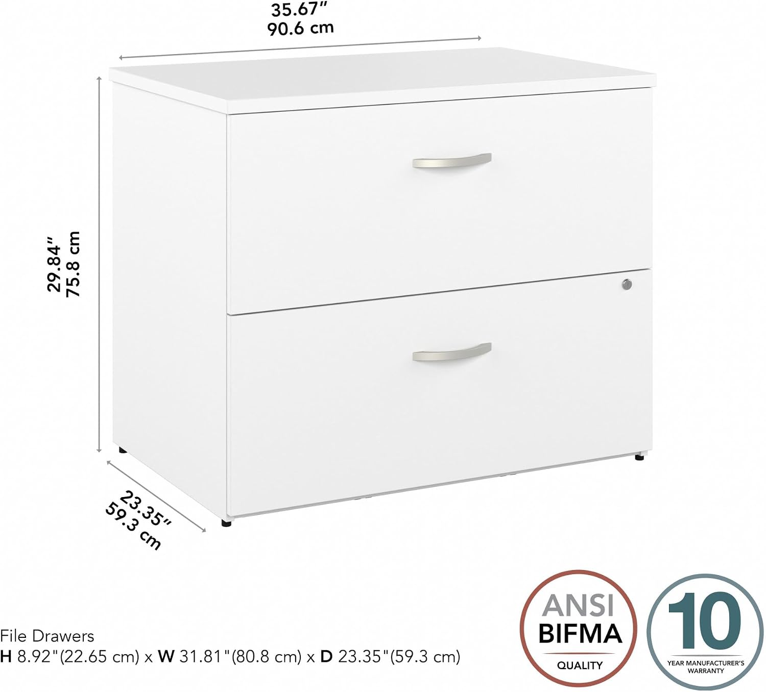 Bush Business Furniture Studio C 2 Drawer Lateral File Cabinet in White - Assembled, Locking Document Storage for Home or Professional Office