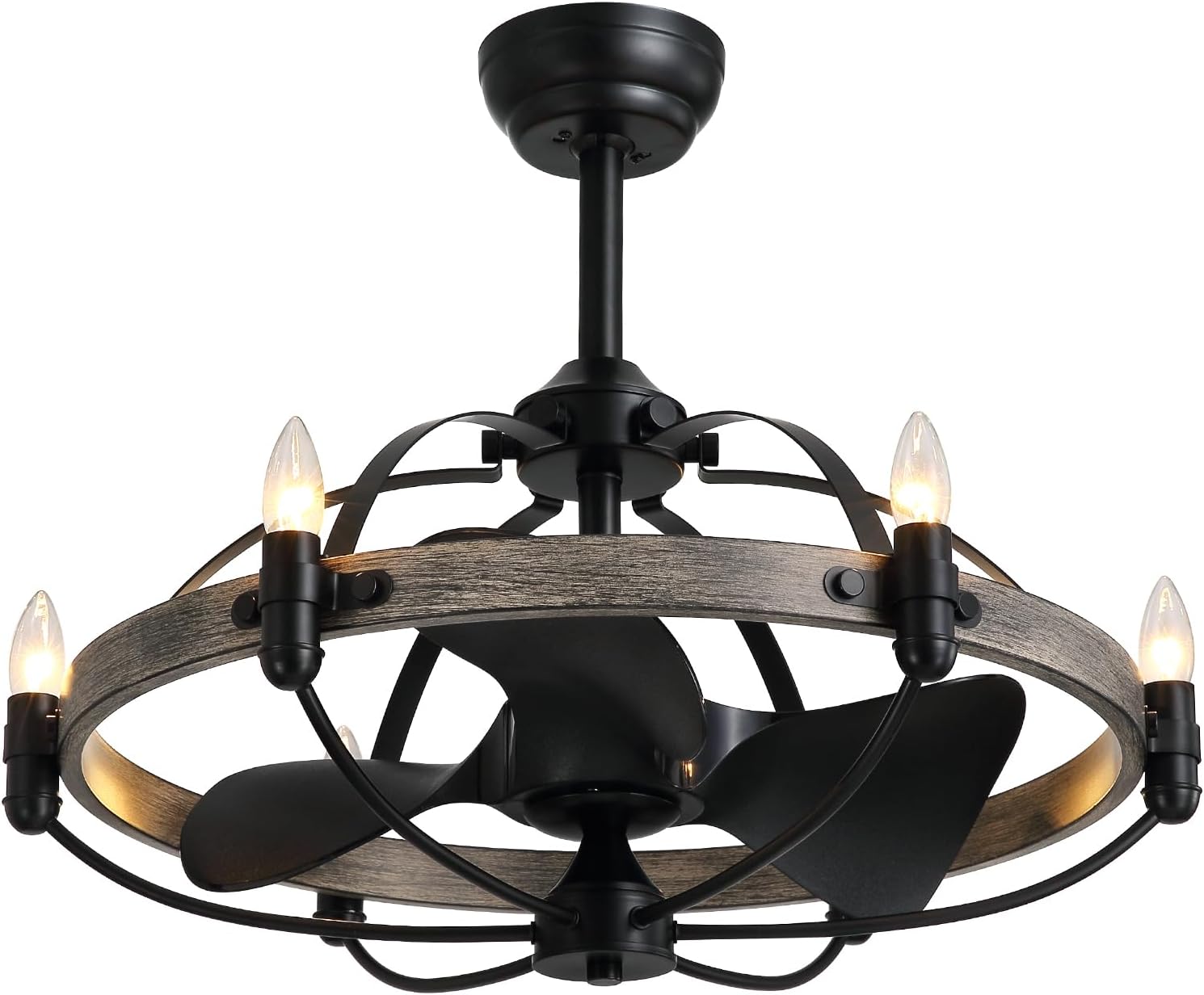 27'' Farmhouse Cage Ceiling Fan with Light Remote Control, Ash Brown Rustic Ceiling Fan with Lights,Vintage Chandelier Fan for Kitchen Dining Room Living Room