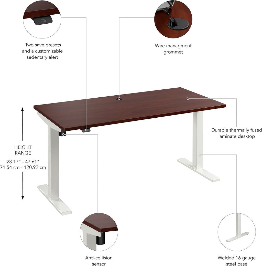 Bush Business Furniture 60-inch Electric Height Adjustable Standing Desk, Ergonomic Sit-Stand Computer Table for Home and Professional Office, Move 40 Series, Hansen Cherry with White Base
