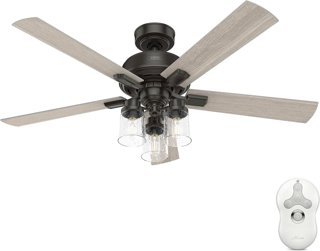 Hunter 52 inch Indoor Ceiling Fan with LED Lights and Remote Control - Bronze Ceiling Fan, Standard Mount, 5 Blades, For Bedroom, Living Room, or Kitchen, Quiet - Hartland 51854, Noble Bronze
