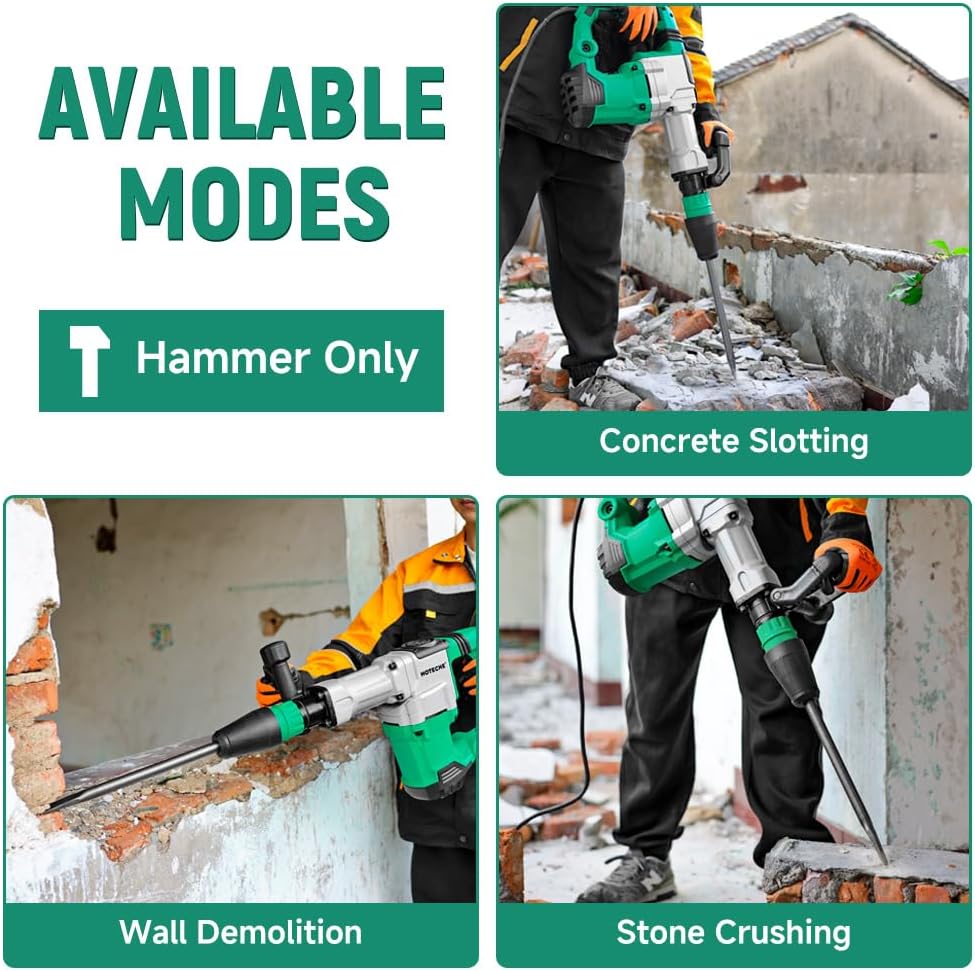 Hoteche 1500W SDS Max Electric Demolition Jack Hammer for Concrete Drilling with Drill Bit, Chisel and Carrying Case