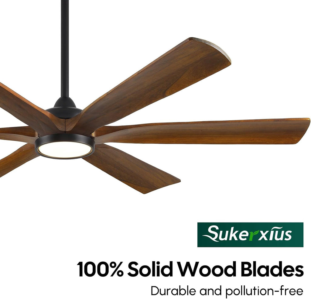 72 Inch Smart Outdoor Ceiling Fan with Light, Alexa/Wifi/Remote Control, 6 Solid Wood Blades Damp Rated, 9268 High CFM Quiet DC Motor, Rustic Farmhouse Style for Indoor Large Room Exterior Patio