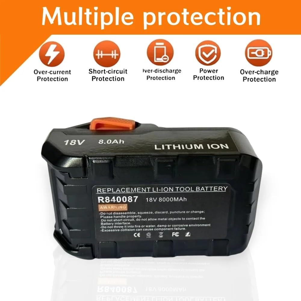 18V 8.0Ah Replacement Lithium-Ion Battery Compatible With RIDGID R840083 R840085 R840086 Cordless Power Angle Grinder Reciprocating Saw Tool Packs