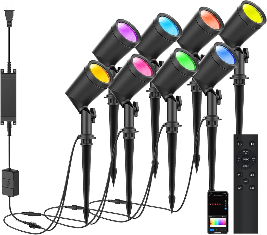 ZYAN Solar Spotlights, Black Cord (8 Pack, Warm White) Plug in Spotlights, 8 Pack, Warm White