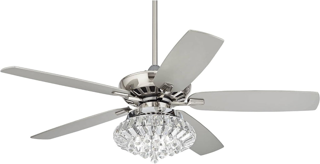 Casa Vieja 52' Journey Modern Indoor Ceiling Fan with LED Light Dimmable Remote Control Brushed Nickel Balde Clear Crystal Ball Strand for House Bedroom Living Room Home Kitchen Dining