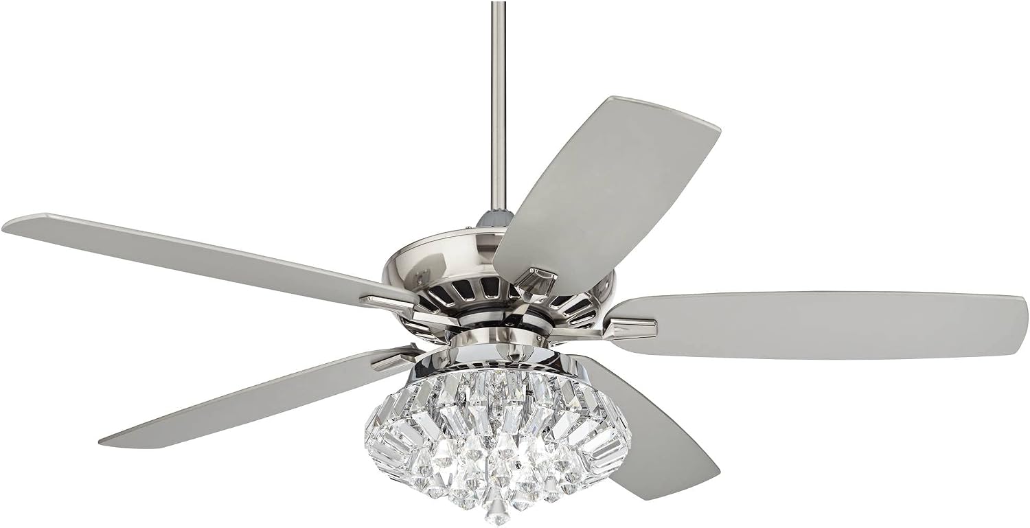 Casa Vieja 52' Journey Modern Indoor Ceiling Fan with LED Light Dimmable Remote Control Brushed Nickel Balde Clear Crystal Ball Strand for House Bedroom Living Room Home Kitchen Dining