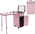 Makeup Train Case With 4 Universal Wheels,Portablel Makeup Suitcase With Drawers,Unfold Table And Makeup Mirror,Rolling Cosmetic Storage Organizer For Artist,Hairstylist,Etc (Pink)