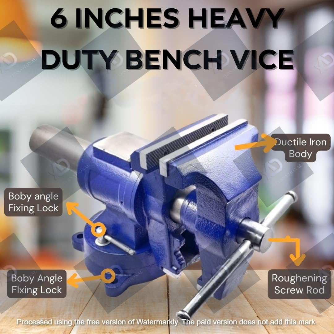 A.D. International 6' Heavy Duty Bench Vise, Double Swivel Rotating Vise Head/Body Rotates 360°,Pipe Vise Bench Vices 30Kn Clamping Force,for Clamping Fixing Equipment Home or Industrial Use