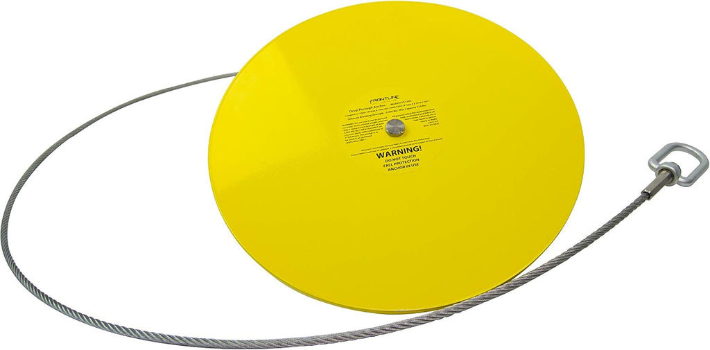 Frontline Fall Protection DT1206 Drop Thru Anchor 12' Round Plate with 6' Cable | OSHA & ANSI Compliant | Removable and Reusable Anchor Point | Over Head Applications