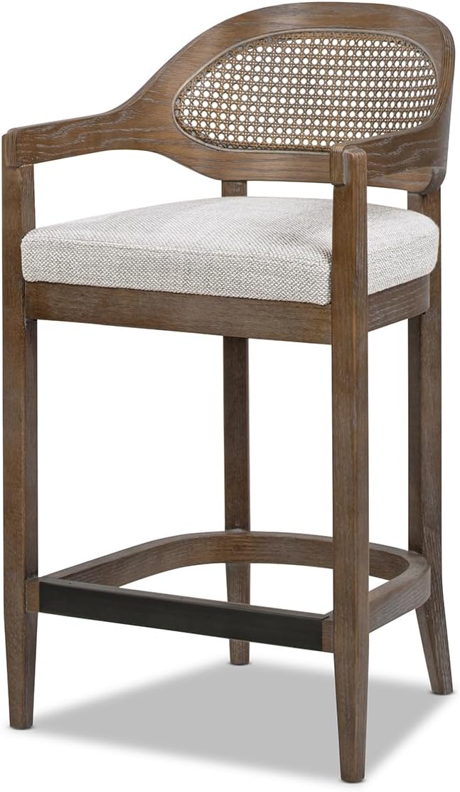 Jennifer Taylor Home Americana Mid-Century Modern 26' Cane Back Counter Stool, Two-Tone Neutral Gray Polyester Wool Blend