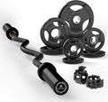 LIONSCOOL EZ Curl Bar Weight Set, 2 Inch Easy Curl Barbell with Weight Plates for Strength Training, Olympic Weightlifting, Squats, Curls, Deadlifts, Presses, Hip Thrusts, 350lbs/700lbs Weight Capacity