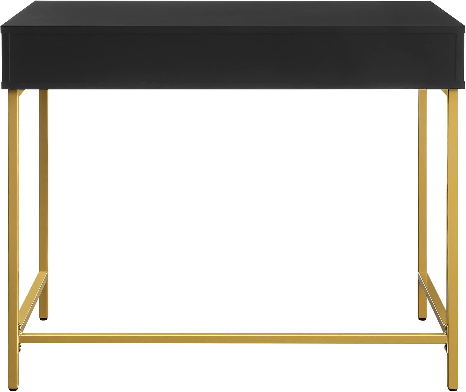 OSP Home Furnishings Modern Life Contemporary Writing Desk with Large Drawer and Gold Metal Legs, Black Finish