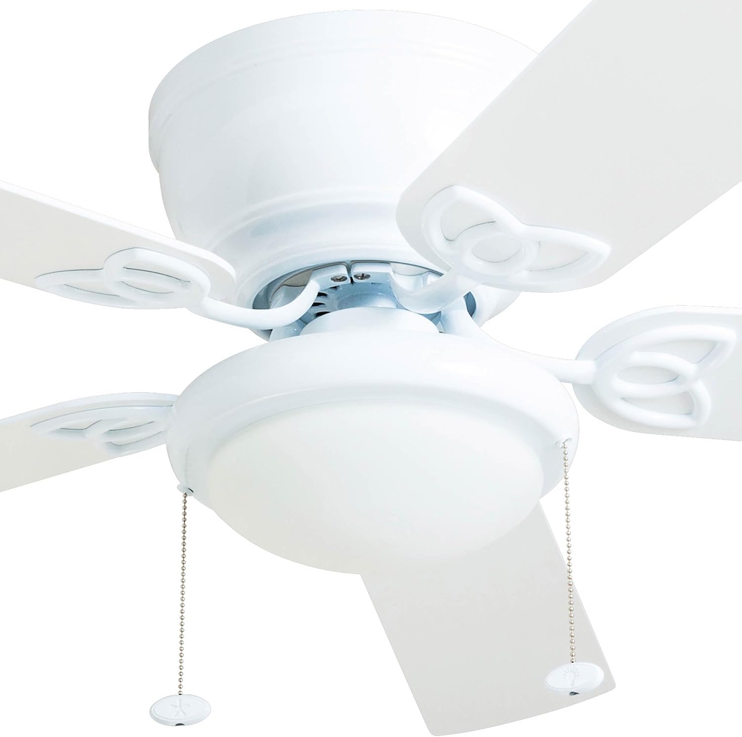 Prominence Home Benton Traditional 52 Inch Ceiling Fan with Light, LED Flush Mount Ceiling Fan, Indoor Fan with 5 Blades, White and Gray Oak Blade Finish Options, White (50852-01)