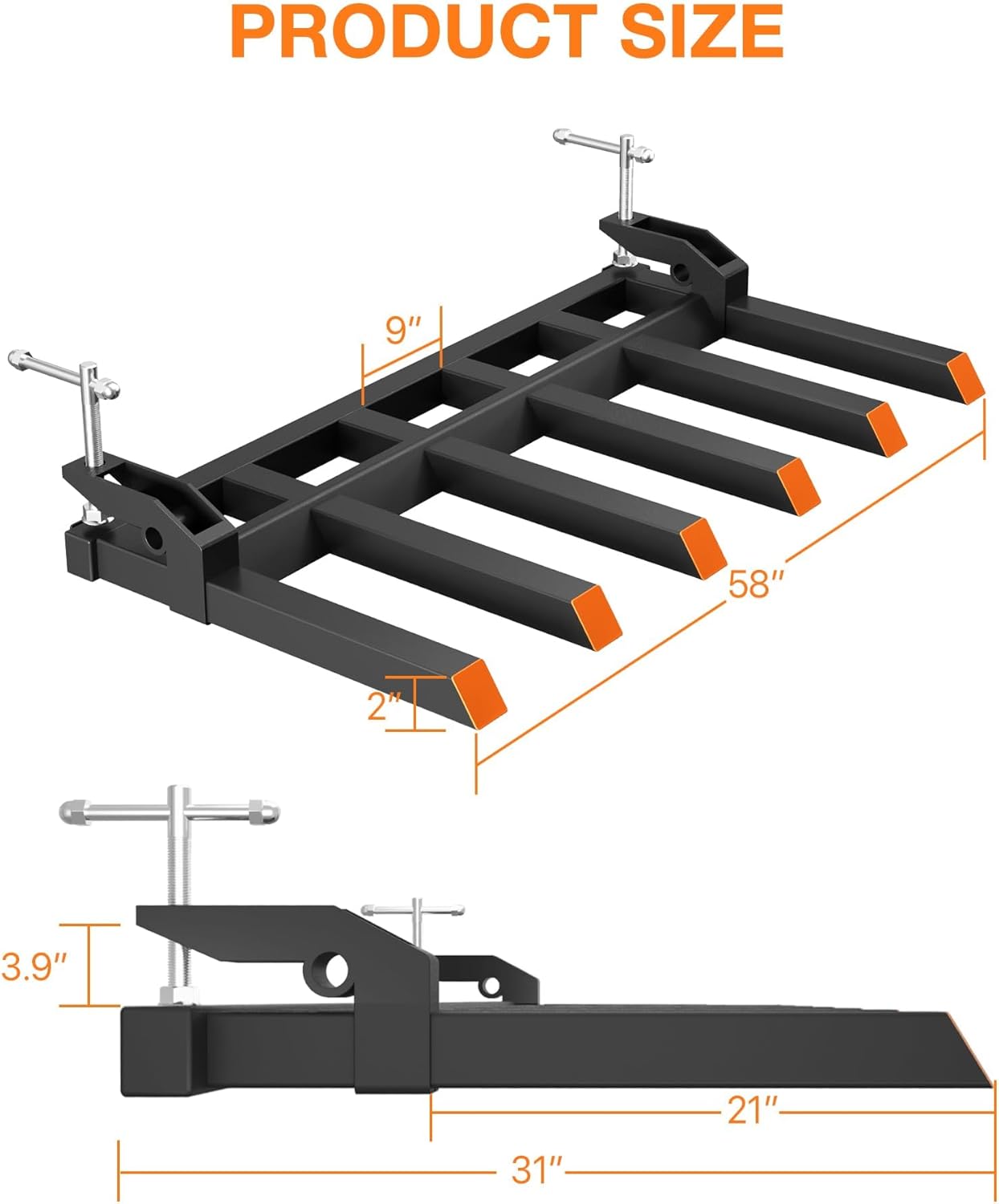 60' Clamp On Debris Forks for Tractor Bucket, 4000 Lbs Capacity, Heavy Duty Clamp On Pallet Forks Bucket Attachments, Fit for Loader Bucket Skid Steer Tractor