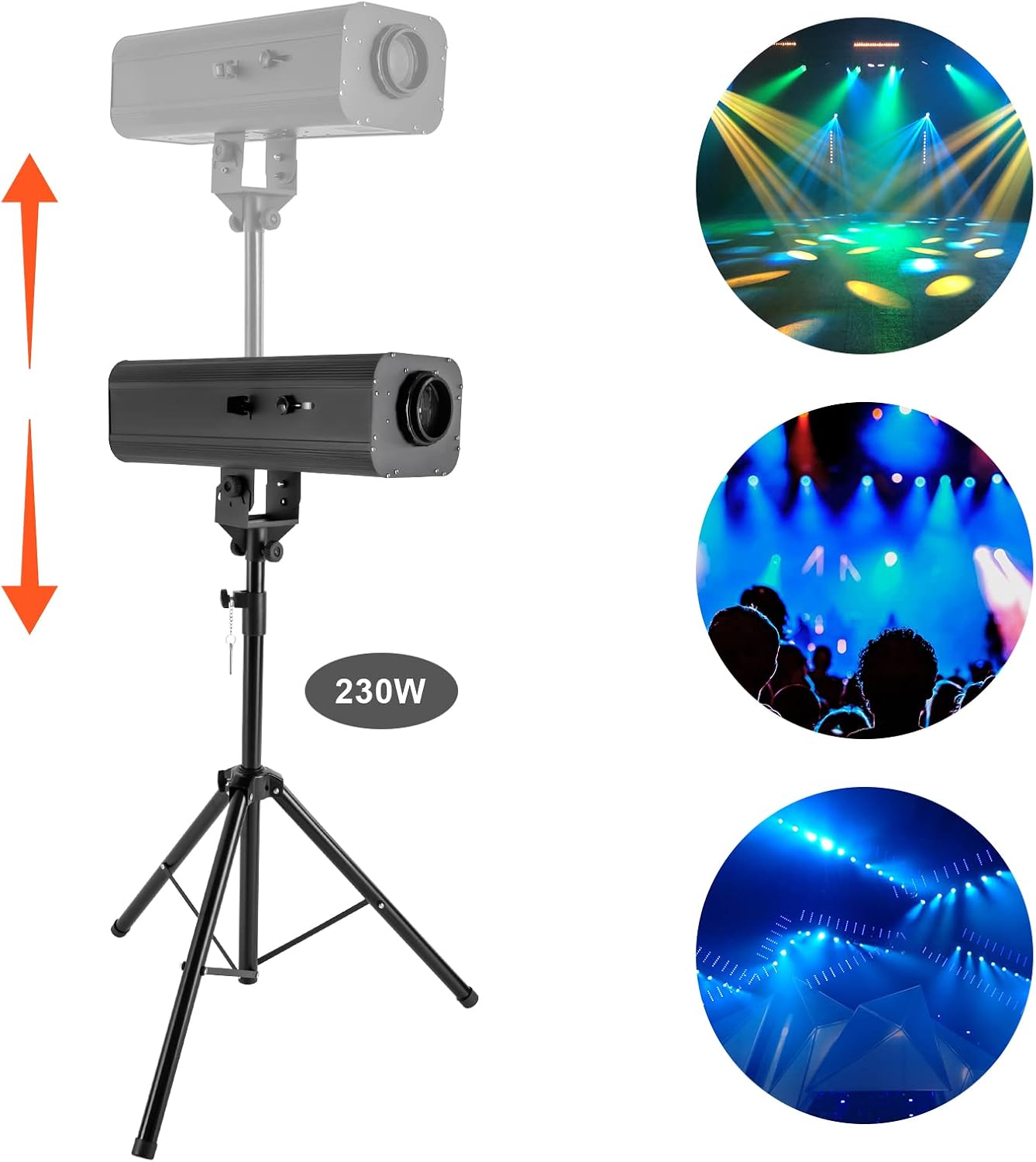 TFCFL 230W Stage Spotlight LED Follow Spotlight Manual Control Spot Light with Tripod Stand Adjustable Aperture DJ Wash Light for Disco Party Clubs Wedding Stage Effect