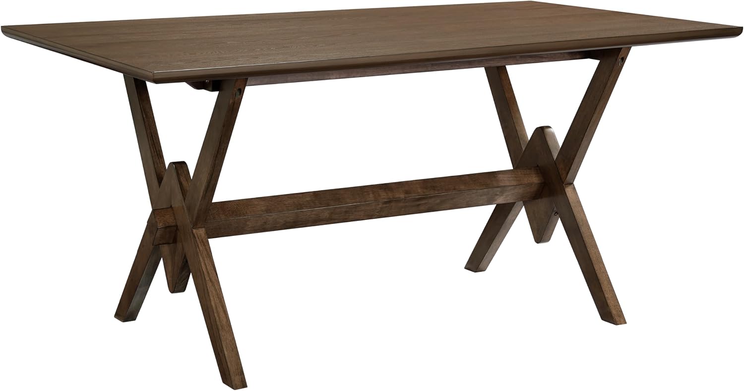 Christopher Knight Home Hiro 63 Inch Dining Table for 6 People, Modern Farmhouse Kitchen Table with Double V Legs, Wooden Rectangular Kitchen and Dining Room Furniture, Home Office, Walnut