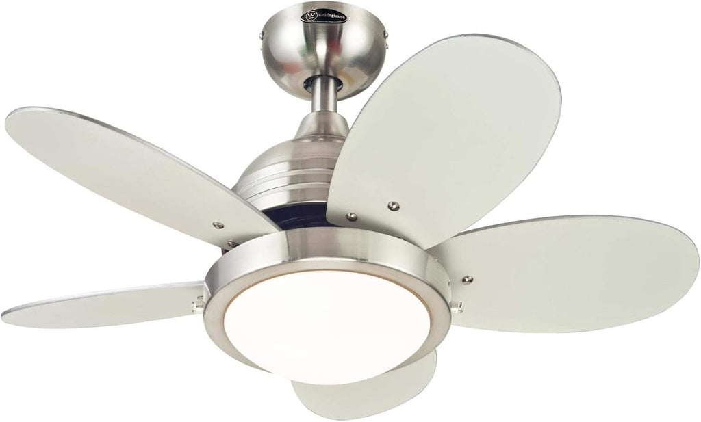 Westinghouse Lighting 7223600 Roundabout Indoor Ceiling Fan with Light, 30 Inch, Brushed Nickel