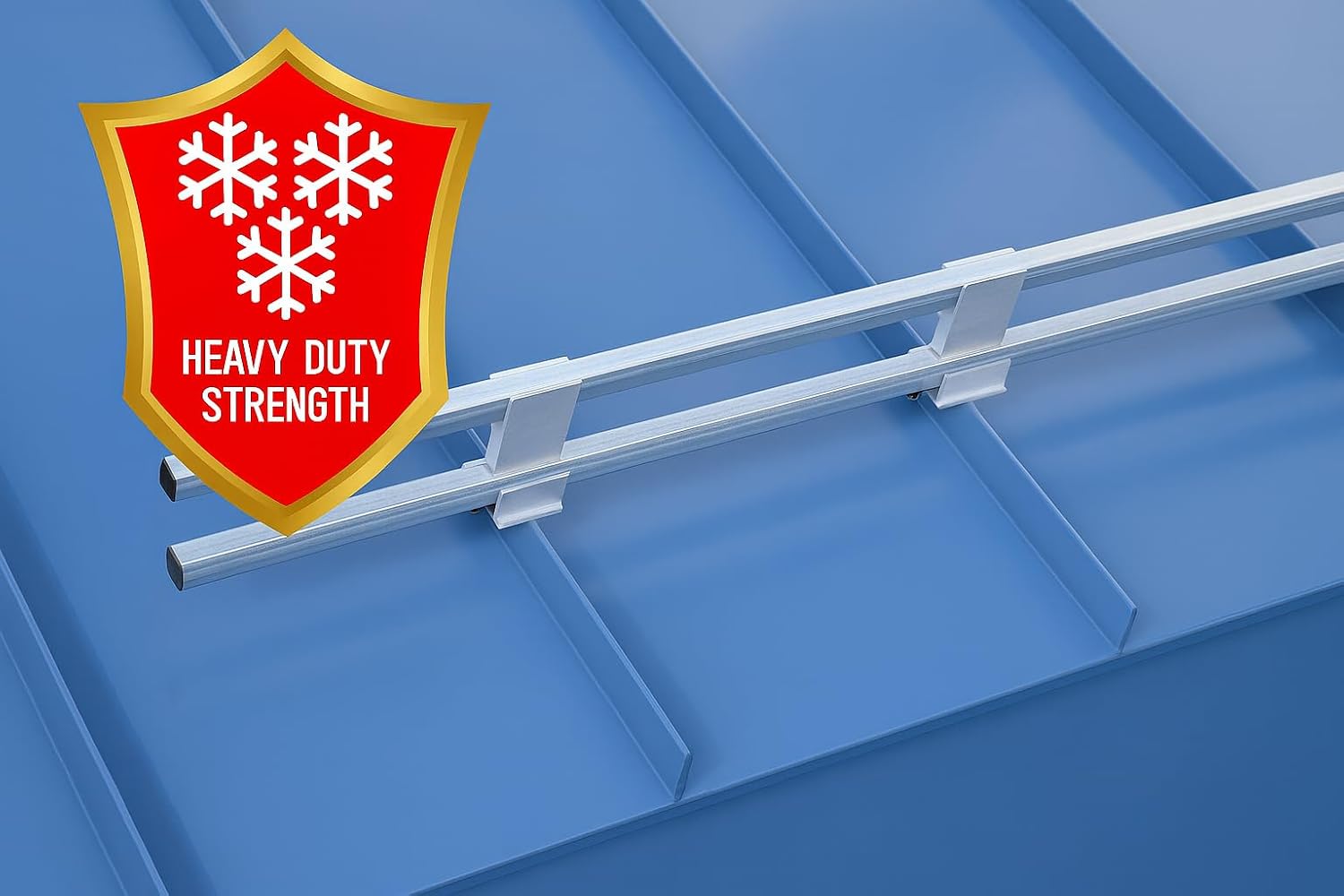 Double Bar Snow Retention System for Standing Seam Metal Roofs – Heavy-Duty, No-Penetration Design | Made in USA by SnoBlox-SnoJax (Galvanized Steel)